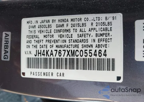 1991 Acura Legend Ls from USA, damaged, VIN JH4KA767XMC055464